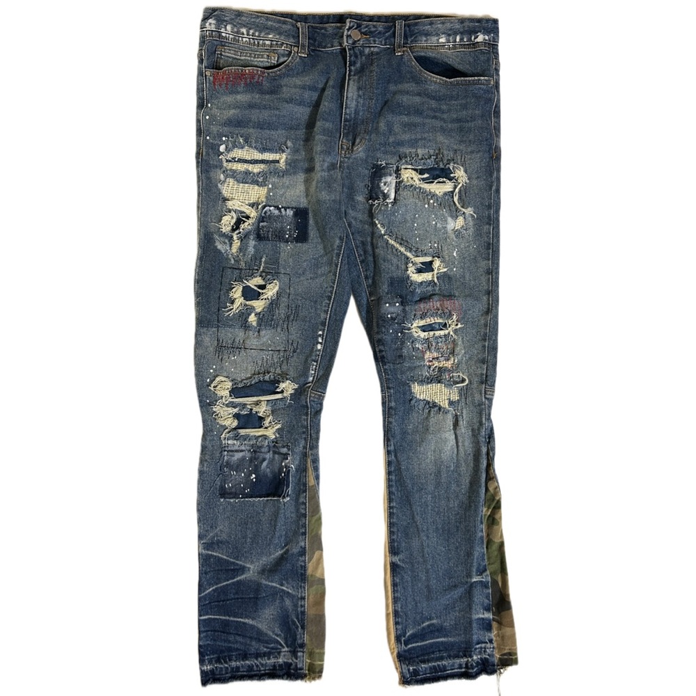 Mens Vintage First Row Distressed Patch Gunge Style Jean Size 38x32